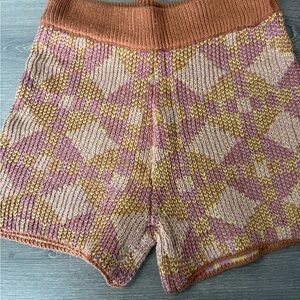 Free People High Waist Knit Shorts in Pink and Tan